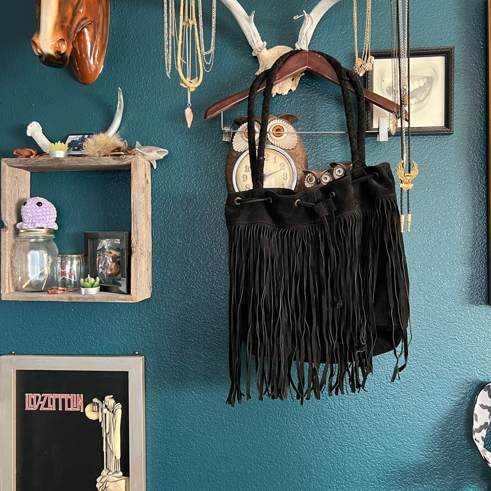 Forever 21 Black Fringe Shoulder Bag with Boho Flair